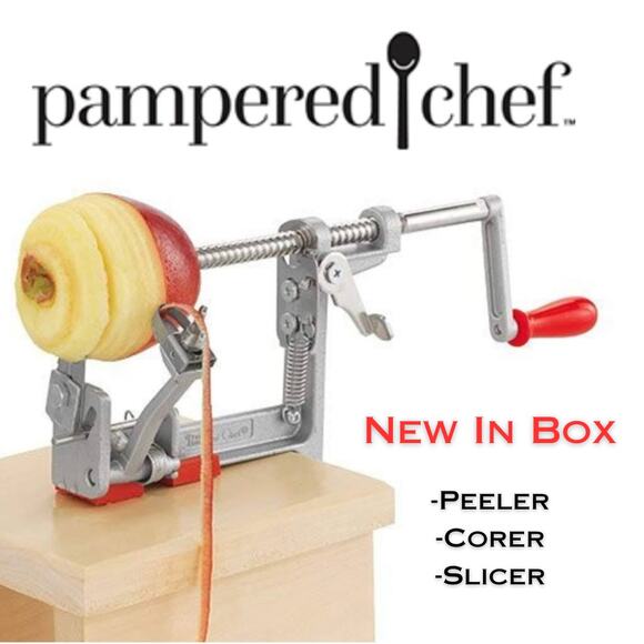 NEW Pampered Chef Apple Peeler Corer Slicer 2430 Table Clamp Food Prep Kitchen - Picture 1 of 7